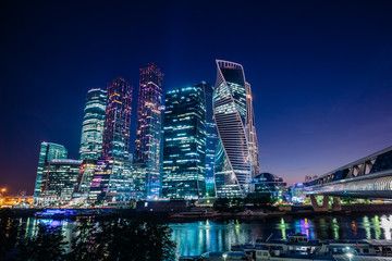 Cityscape at night with illumination Moscow City
