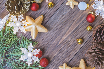 Christmas and happy new year decoration on wooden background,celebration theme happiness party