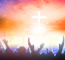 Christians prayed together church Group,Human,Cross,Praying,Worship ,