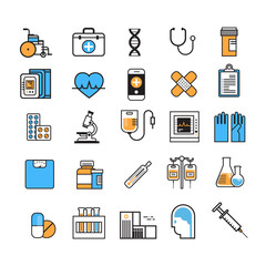 Medical Icon Set Thin Line Medicine Equipment Sign On White Background Hospital Treatment Concept Vector Illustration