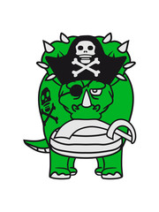 böse seeräuber pirat säbel schwert meer schiff boot kapitän matrose verkleidung hörner triceratops groß comic cartoon dinosaurier saurier dino