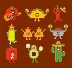 maxico food character vector flat design illustration set 