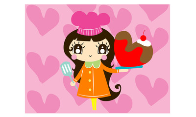 Cute girl and heart for valentine's day