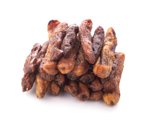 dried bananas (honey baked bananas) on white background, Thai preserved food