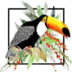 toucan bird and tropical plant © Елена Фаенкова