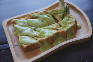 Thai sweet food green steamed custard on toast