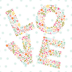 Love! Cute vector illustration with flowers.