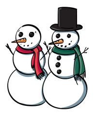 Two Snowmen with scarves.