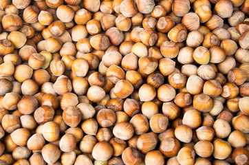 Stack of hazelnuts. Hazelnut background. Healthy eating vegetarian nut food hazelnut.