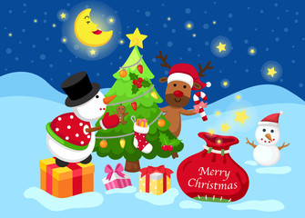 illustration of merry christmas on a winter landscape.vector