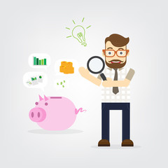 Business man find to investment, financial savings-long-term deposit investment . illustration concept