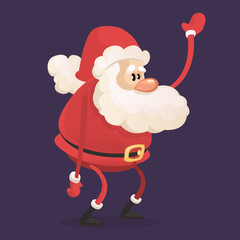 Funny cartoon Santa claus character waving hand isolated white background. Vector Christmas illustration