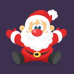 Funny excited cartoon Santa claus  sitting. Vector Christmas illustration