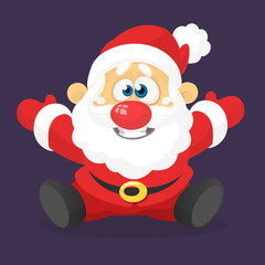Funny excited cartoon Santa claus  sitting. Vector Christmas illustration