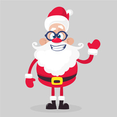 Happy cartoon Santa claus character waving hands isolated white background. Vector Christmas illustration
