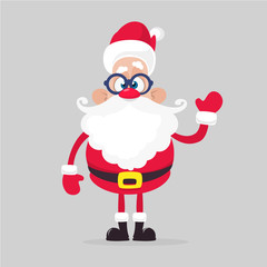 Happy cartoon Santa claus character waving hands isolated white background. Vector Christmas illustration