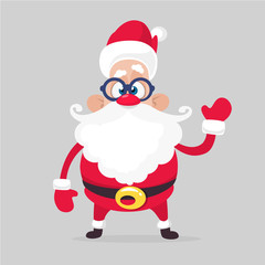 Happy cartoon Santa claus character waving hands isolated white background. Vector Christmas illustration