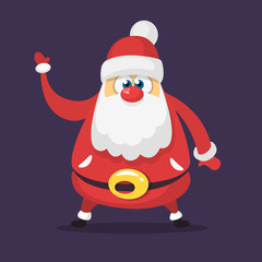 Funny cartoon Santa claus character presenting. Vector Christmas illustration