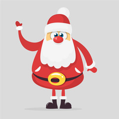 Funny cartoon Santa claus character presenting. Vector Christmas illustration