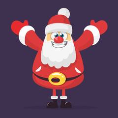 Funny cartoon Santa claus character waving hands isolated white background. Vector Christmas illustration