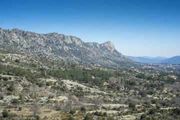 Fototapeta na wymiar Views of La Cabrera Range, in Madrid, Spain. It can be seen Honey Peak (Pico de la Miel, in Spanish).