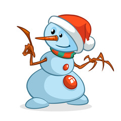 Funny cartoon snowman outlined. Christmas snowman character  illustration isolated