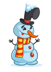 Funny cartoon snowman outlined. Christmas snowman character  illustration isolated