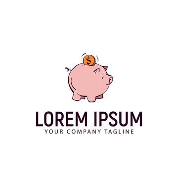 finance pig logo hand drawn design concept template