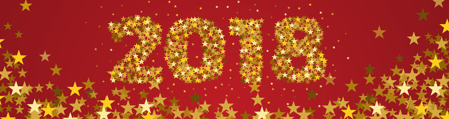 banner, 2018 Happy New Year, celebrate card with holiday greetings and golden stars