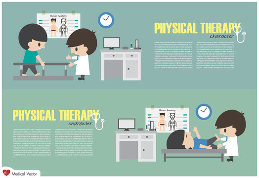 Physical Therapy Center . Physiotherapist rehabilitate disabled patient in hospital . Vector