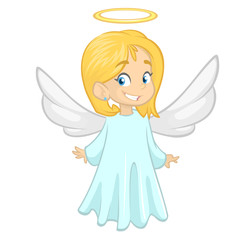Cute Christmas girl angel character. Vector illustration isolated