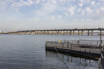 View of the Central Bridge of the city of Dnepr from the embankment