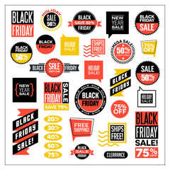 big set of banners and spot art for black Friday and holiday sales.