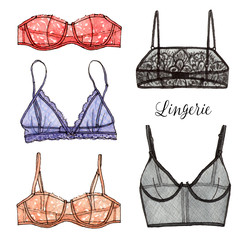 watercolor handpainting sketch fashion set of lingerie. isolated elements