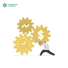 Businessman holding oil to gears meaning repair or solution factor of business  on white background illustration vector. Business concept