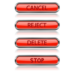 Red buttons. Cancel, reject, delete, stop. Oval icons with chrome frame