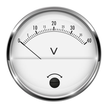 Voltmeter. Round Gauge With Metal Frame