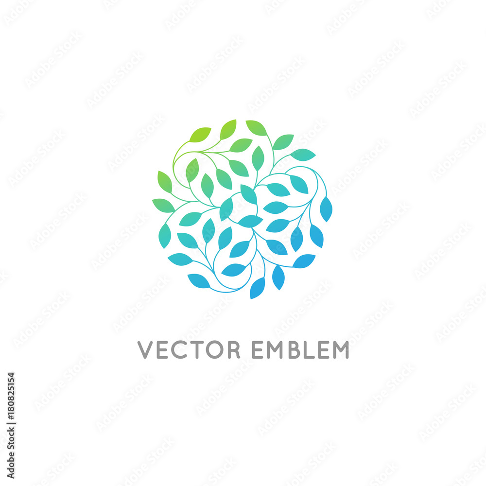 Poster vector logo design template and emblem made with leaves