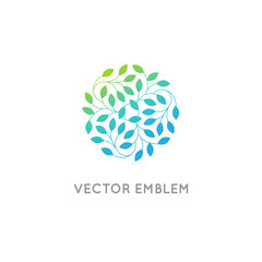 Fototapeta premium Vector logo design template and emblem made with leaves