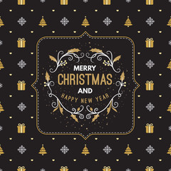 Vintage Christmas greeting card. Typographic retro design on seamless background. Vector Illustration