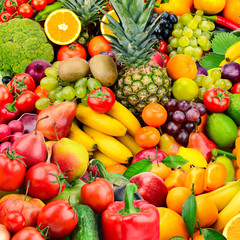 Large collection fruits and vegetables. Healthy foods.
