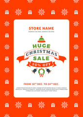 Fototapeta premium Christmas sale poster design. Holiday shopping. Discount offer. Vintage badge with winter background