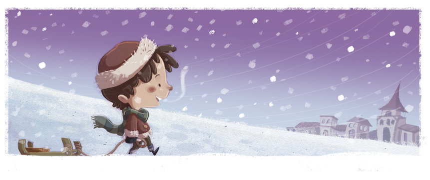 niño con trineo en la nieve