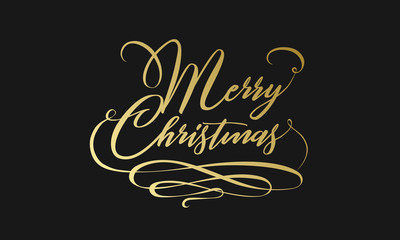 Merry Christmas hand lettering in gold isolated on white. Vector image. Merry christmas sign in a caligraphic style