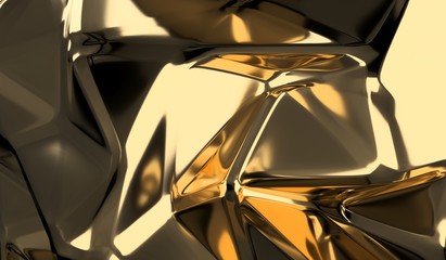 3D Rendering Of Gold Low Poly Shape Closeup Background 