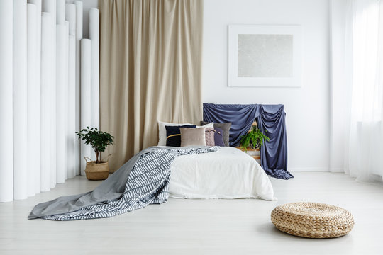 Satin cloths in bright bedroom