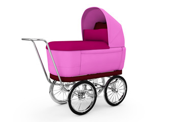 Fototapeta na wymiar Retro baby stroller isolated on white background. For girl. 3d rendering.