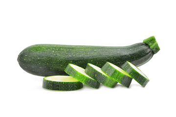 fresh green zucchini with slice isolated on white background