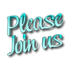 Stock Illustration - Blue Please Join Us, 3D Illustration, White Background.