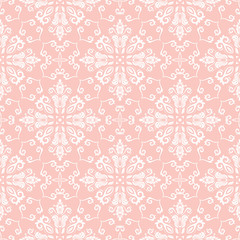 Orient vector classic pink and white pattern. Seamless abstract background with repeating elements. Orient background